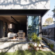 Weatherboards sit on the base of the home 