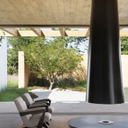 The dramatic indoor/outdoor fireplace. - Walking on the 