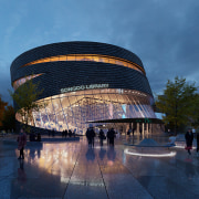 The proposed city library imagined by night. 