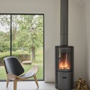 New rustic wood burning fireplace in downstairs living 
