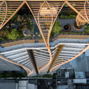 The curvaceous lines of the architecture exist in 