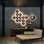 Dramatic Italian light fixtures are a feature on 