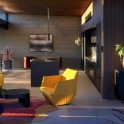 Living with contemporary kitchen behind. - Inspirational, joyful 