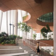 The buildings rooftop garden grows fresh vegetables and 