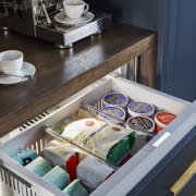 Refrigerated drawer tucked under the benchtop. 