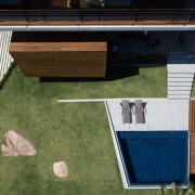 Looking down from above - architecture | backyard architecture, backyard, daylighting, facade, floor, grass, house, lawn, outdoor structure, real estate, roof, wood, brown