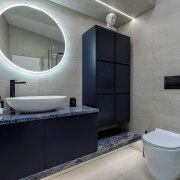 Utilising the full width of the room for bathroom, bathroom accessory, interior design, room, sink, gray, black