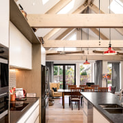 The main living, kitchen and dining spaces are 