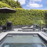 The mineral, salt water pool is solar heated. 