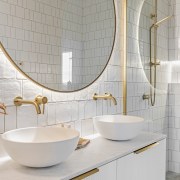 The ensuite has a Carrara marble vanity top. 