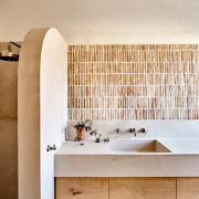 Pencil tiles in the range adorn this bathroom. 