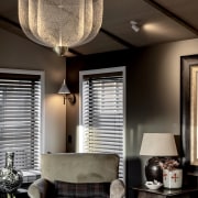 The dramatic Mooi chandelier is a focal point. 