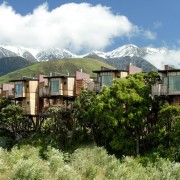 Hapuku tree houses, Kaikoura, New Zealand - architecture architecture, building, highland, hill, hill station, home, house, human settlement, landscape, mount scenery, mountain, mountain range, mountain village, mountainous landforms, natural landscape, property, real estate, residential area, rural area, sky, suburb, town, tree, village, brown