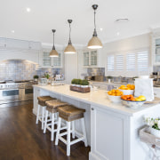 A classic kitchen with glass-panelled upper cabinetry was building, cabinetry, ceiling, countertop, cuisine classique, floor, flooring, furniture, hardwood, home, house, interior design, kitchen, property, real estate, room, table, white, wood flooring, yellow, white