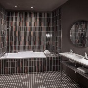 Ceramic tiles from Agrob Buchtal's Craft series adorn architecture, bathroom, black, ceiling, ceramic, floor, flooring, interior design, plumbing fixture, property, room, sink, tap, tile, black