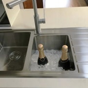 Sink: Apollo 1&amp;3/4 Bowl Sink with DrainerSee countertop, flooring, plumbing fixture, sink, tap, gray, white