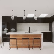 Creating a sense of luxury was paramount – architecture, cabinetry, countertop, cuisine classique, interior design, kitchen, real estate, room, gray