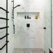 Moving this bathroom's entry also made space for 