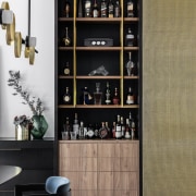 The compartmentalised display shelving can be screened from 