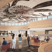 One of the Chancellery’s most spectacular design features architecture, building, ceiling, daylighting, interior design, lobby, room, gray