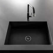 The flush sink contributes to the modern vibe. 