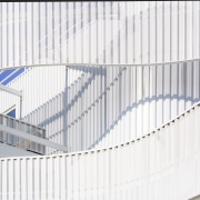 The permeable layers of the perforated aluminum façade 