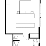 The minimalist bathroom in this master suite reflects angle, area, black and white, design, diagram, drawing, floor plan, font, furniture, line, product, rectangle, square, text, white, white