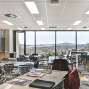 Students in the new Centennial Building at King’s interior design, office, gray