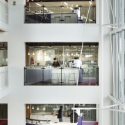 At the Vodafone InnoV8 head offices, social spaces architecture, glass, interior design, white