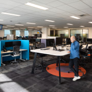 As part of the agile, unassigned work environment architecture, design, floor, flooring, furniture, interior design, office, gray, workstations, call centre, IAG Hub, no. 1 sylvia Park, desking