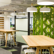 Each floor is colour themed at the new architecture, building, cafeteria, furniture, interior design, Treasury Building, Workspace Architects