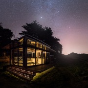 PurePod, New Zealand South Island, New Zealand - architecture, astronomical object, atmosphere, atmospheric phenomenon, building, cloud, cottage, darkness, home, house, hut, landscape, light, log cabin, midnight, moonlight, night, photography, sky, space, star, tree, black, gray