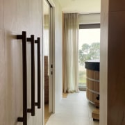 Entry to the biophilically minded bathroom. 