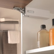 Salice's Wind is an elegant, unobtrusive overhead lift bathroom, floor, furniture, product, room, shelf, tap, gray