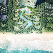 An aerial view of the green- and sea-focussed 