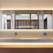 These basins merge into the countertop - bathroom bathroom accessory, bathroom cabinet, cabinetry, countertop, furniture, interior design, sink, orange