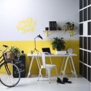 Resene - bicycle | bicycle wheel | chair bicycle, bicycle wheel, chair, design, desk, furniture, interior design, office, room, shelf, table, vehicle, wall, wallpaper, yellow, white