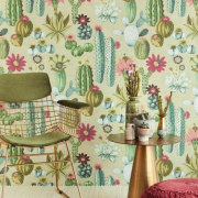 Resene - curtain | furniture | green | curtain, furniture, green, interior design, living room, pattern, pink, plant, room, teal, textile, wallpaper, window treatment, yellow