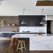 Smartstone Toowoomba Residence Two By Claire Stevens Interior architecture, cabinetry, countertop, cuisine classique, interior design, kitchen, loft, wood flooring, white, black