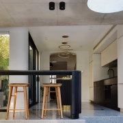 The statement kitchen island is located centrally in 