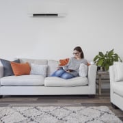 Daikin - couch | floor | furniture | couch, floor, furniture, home, interior design, living room, loveseat, recliner, room, sofa bed, table, gray, white