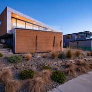 The landscaping at the front of the home. 