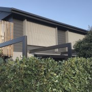 On the top floor, two new large windows architecture, building, facade, home, house, property, real estate, residential area, roof, siding, tree, black