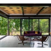 The sarked ceiling in the upstairs living area 