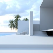 All white exteriors give a Mediterranean feel to architecture, home, house, product design, property, sky, water, white, teal