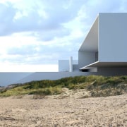 Side view of cantilevered section of the house architecture, house, property, real estate, sky, gray, white