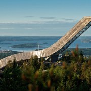 The design of the new Holmenkollen Ski Jump bridge, extradosed bridge, fixed link, sky, tree, teal