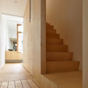 In addition to 5 floors of approximately 45m² architecture, daylighting, floor, flooring, handrail, hardwood, house, interior design, laminate flooring, plywood, property, stairs, wall, wood, wood flooring, wood stain, brown