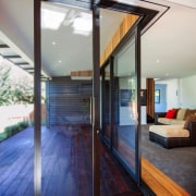 Unobstructed panoramic 7-meter picture windows from Windowmakers blurs architecture, daylighting, door, floor, flooring, glass, hardwood, house, interior design, real estate, window, wood, wood flooring, gray