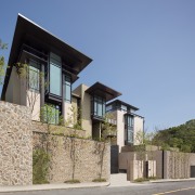 Taiwan Villa - Jim Olson Houses - architecture architecture, building, cottage, elevation, estate, facade, home, house, neighbourhood, property, real estate, residential area, villa, teal